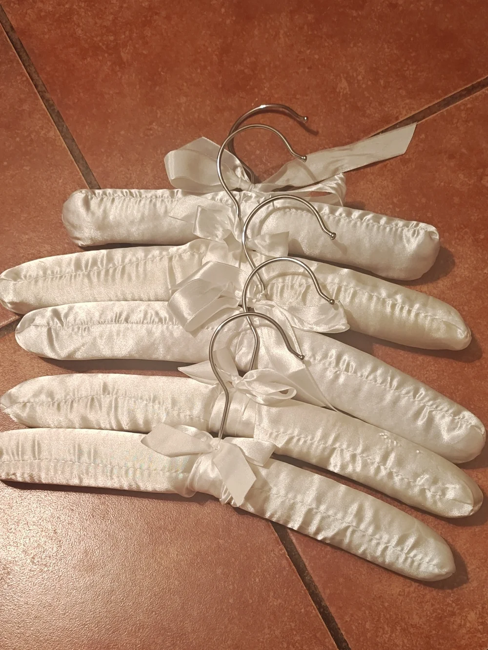 White Satin Padded Hangers with Ribbon Bow - Set of 5